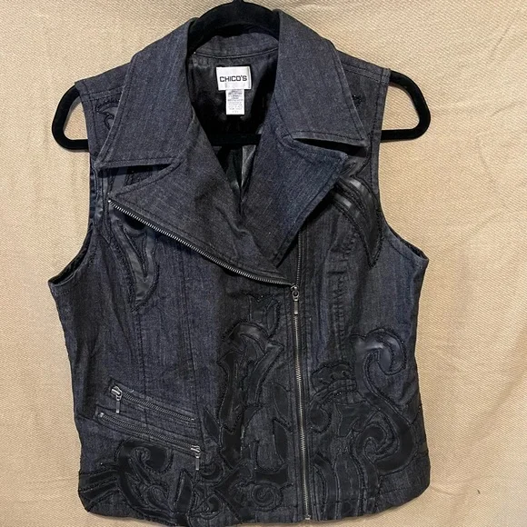 1 Chicos Black Moto Biker Chic Assymetrical Zip Vest NWOT - Picture 11 of 11